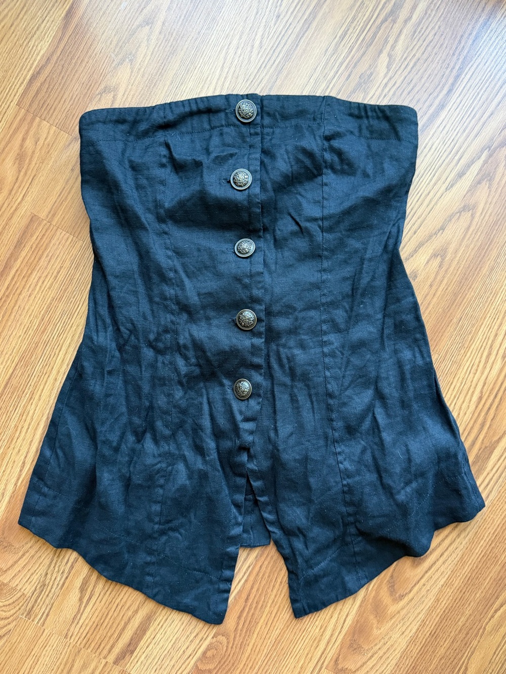 Free People Black Linen Blend Strapless Corset Vest Top Size Small